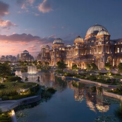 Fototapeta premium Grand architectural complex at dawn