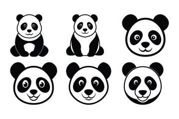Six Cute Panda Illustrations bears animals