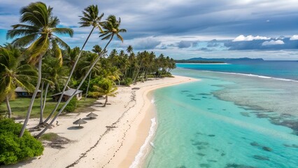 Beautiful beach with palms and turquoise sea