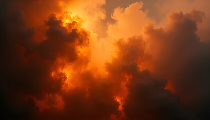 Fiery Explosion of Orange Flames and Dark Smoke