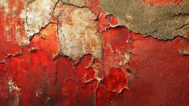 Cracked Red Paint Texture on Wall Abstract Background