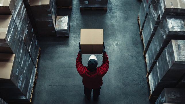 A warehouse worker carefully lifting a heavy box with proper lifting techniques, demonstrating how following safety guidelines prevents musculoskeletal injuries on the job