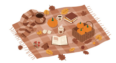 Cozy Autumn Picnic Flat Lay Illustration