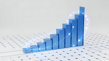 Blue 3d bar chart showing upward growth and success