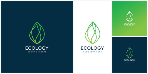 leaf design logo inspiration with connection tech lines symbol, icon, web 
