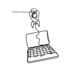 continuous line drawing rocket launch from laptop illustration