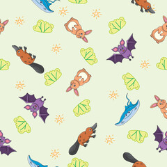 Cute wild animals seamless pattern for baby shower decor, nursery print, kindergarteen wallpaper, fabric, and textile. Vector illustration