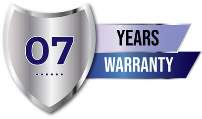 Minimalist years warranty shield label icon badge design. blue and silver color. Guarantee, quality assurance, protection. warranty badge sign insignia symbol with stars on transparent background
