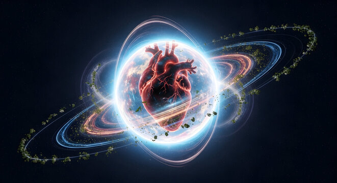 Anatomical Heart with Futuristic Technology in Space Setting