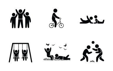 People enjoying different outdoor leisure activities icon set