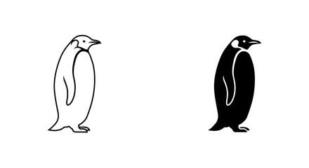 Naklejka premium Charming Emperor Penguin Silhouette and Outline - Adorable Antarctic Bird Design for Wildlife and Nature Themes in Monochrome