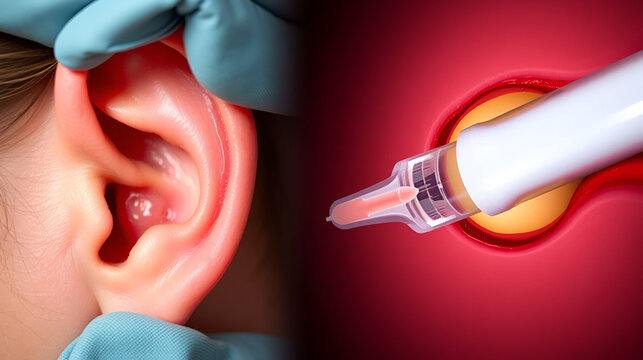 Perforated eardrum tube surgical drain Otitis media ear wax Hole repair sound canal tear pain pus bloody Hearing loss injury Middle fluid water Loud blasts microscopic acute bone cotton swab otoscopic