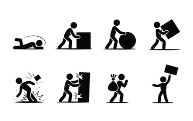 Stick figure actions and activities icon set