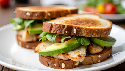 Grilled Chicken and Avocado Sandwich on Toasted Bread