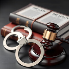 Gavel Law Books and Handcuffs Symbolizing Justice and Legal Authority