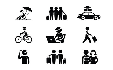 Travel and activity pictograms vector icon set