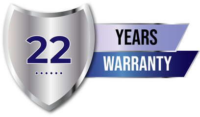 Minimalist years warranty shield label icon badge design. blue and silver color. Guarantee, quality assurance, protection. warranty badge sign insignia symbol with stars on transparent background