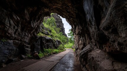 Scenic View from a Rocky Cave