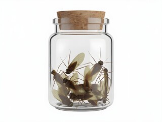 Glass jar filled with preserved insects and wings