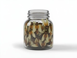 Glass jar filled with dried flower petals and leaves