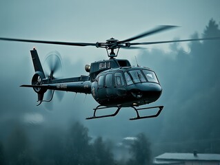 selective focus aerial view of police chopper on patrol