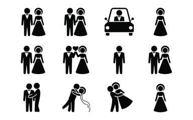 Wedding and marriage icon set