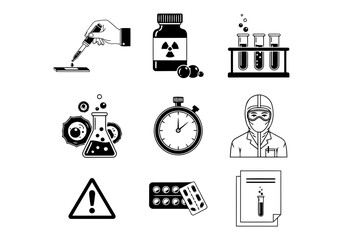 Vector art of set of science and laboratory icons isolated on white background