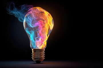 A glowing lightbulb with colorful smoke