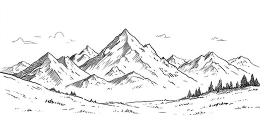 Hand-drawn landscape of snow-capped mountains
