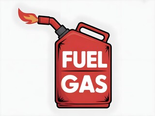Flaming red gas can illustration with fuel gas label