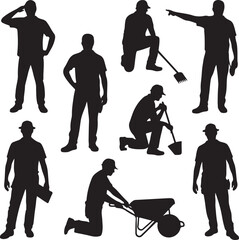 Obraz premium American Worker Silhouette IllustrationHardworking Laborer Silhouette VectorConstruction Worker with Tools SilhouetteStrong American Worker Outline ArtIndustrial Worker Silhouette Design