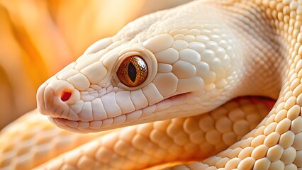 Close up of a beautiful albino snake s head with orange eyes