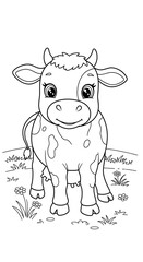 Obraz premium 草原の小さな仔牛