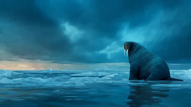 Arctic walrus watches from ice floe
