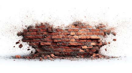 Fototapeta premium Brick wall explodes, debris scattered