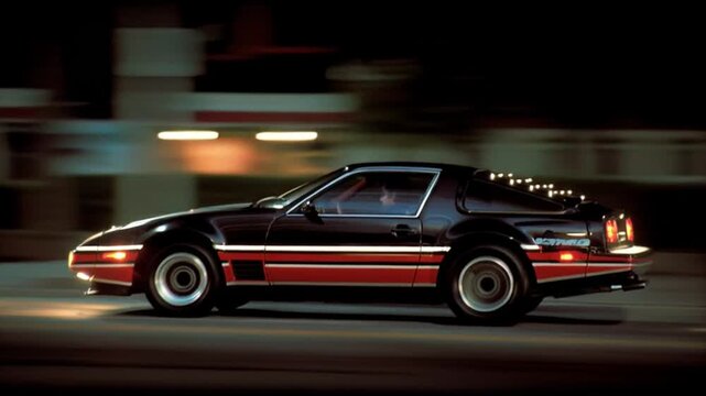 Classic Car Racing Through City Streets at Night Generative AI