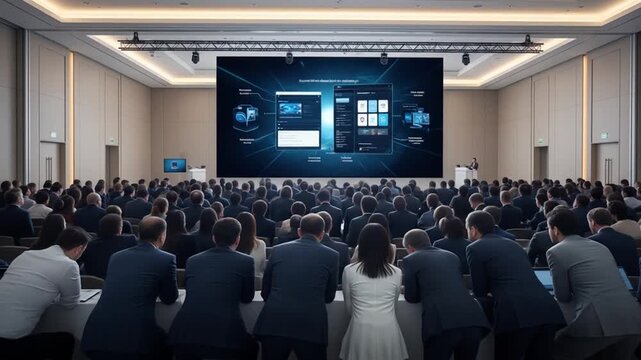 Tech Conference Presentation: Audience Views Software Demo on Large Screen