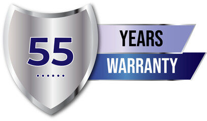Minimalist years warranty shield label icon badge design. blue and silver color. Guarantee, quality assurance, protection. warranty badge sign insignia symbol with stars on transparent background