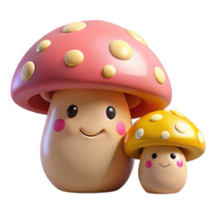 3d cute cartoon mushrooms isolated on transparent background