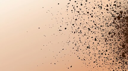 Abstract graphic design with dark splatter pattern on a soft peach background.