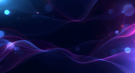 Fototapeta premium Abstract glowing particle waves background. Futuristic digital design with blue and pink light and bokeh effect.