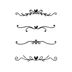 Text dividers doodle set. Wedding decorative elements. Divider ornament, borders, vintage line separators. Hand drawn vector illustration isolated on white background.Gold text dividers doodle set.

