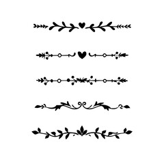 Obraz premium Text dividers doodle set. Wedding decorative elements. Divider ornament, borders, vintage line separators. Hand drawn vector illustration isolated on white background.Gold text dividers doodle set. 