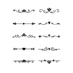 Obraz premium Text dividers doodle set. Wedding decorative elements. Divider ornament, borders, vintage line separators. Hand drawn vector illustration isolated on white background.Gold text dividers doodle set. 