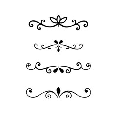 Text dividers doodle set. Wedding decorative elements. Divider ornament, borders, vintage line separators. Hand drawn vector illustration isolated on white background.Gold text dividers doodle set.
