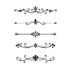 Text dividers doodle set. Wedding decorative elements. Divider ornament, borders, vintage line separators. Hand drawn vector illustration isolated on white background.Gold text dividers doodle set.
