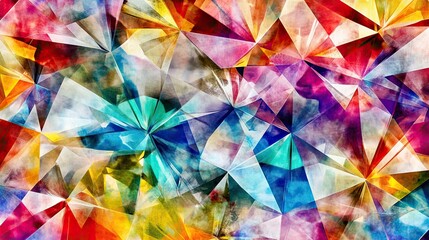 Colorful, geometric pattern of translucent shapes.