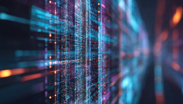 Abstract digital wall of glowing code