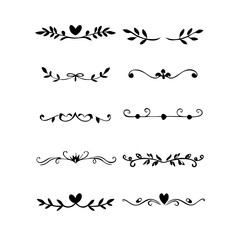 Text dividers doodle set. Wedding decorative elements. Divider ornament, borders, vintage line separators. Hand drawn vector illustration isolated on white background.Gold text dividers doodle set.

