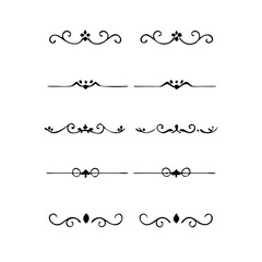 Text dividers doodle set. Wedding decorative elements. Divider ornament, borders, vintage line separators. Hand drawn vector illustration isolated on white background.Gold text dividers doodle set.
